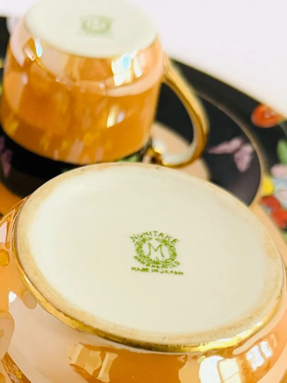 Noritake M Vintage Japan Lusterware  Floral Butterfly 7 Pieces Coffee Set